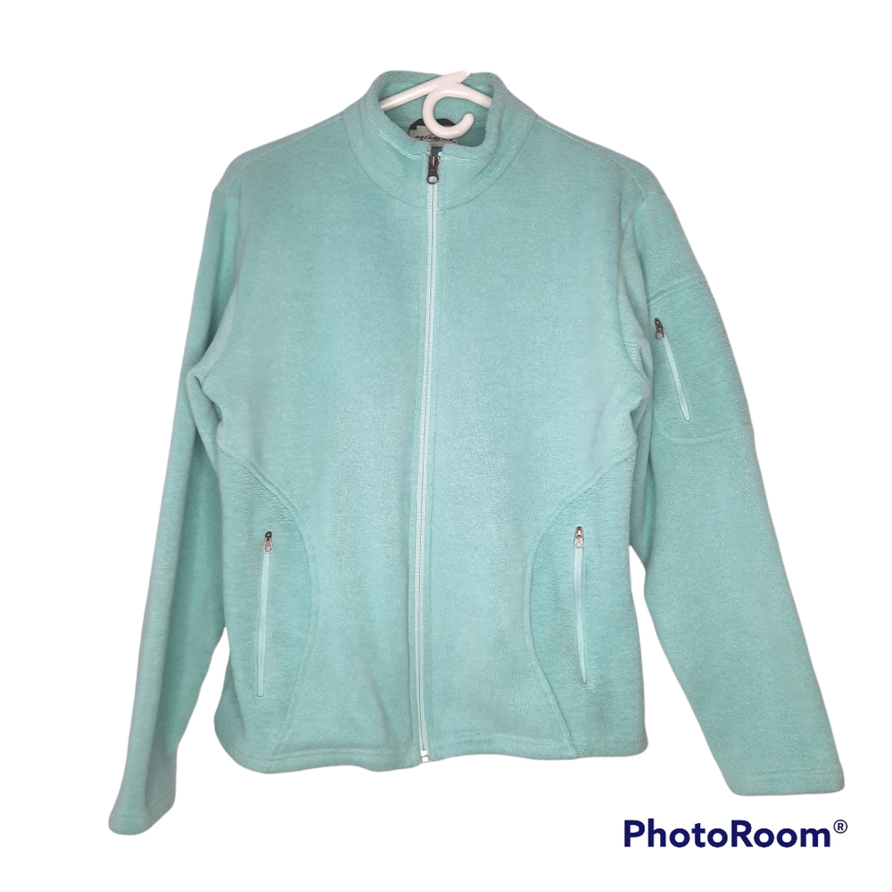 Obermeyer Polartec Fleece Terry Full Zip Jacket Mint Green Pockets Womens Size L